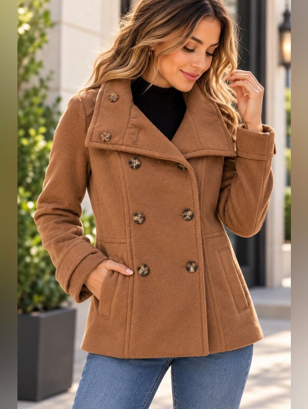 H&M Brown Double-Breasted Coat Size